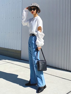 「PAGEBOY（ページボーイ）のWEB限定アイテム / 2WAYレイヤードロンT（Tシャツ/カットソー）」を使った、Hinechiさん（レディース・158cm）の春コーディネート