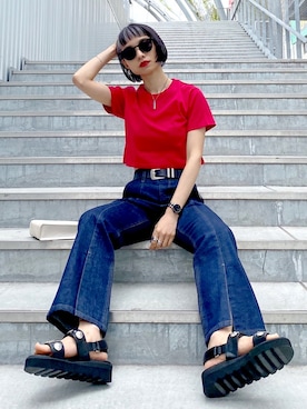「PAGEBOY（ページボーイ）のアイテム（デニムパンツ）」を使った、Hinechiさん（レディース・158cm）の春コーディネート