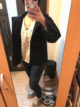 「SLOBE IENA（スローブイエナ）の3GG Vネックケーブルニット◆（ニット/セーター）」を使った、まろんさん（レディース・160cm）の春コーディネート