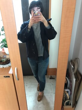 「テーパードデニム」｜「アイテム（ダッフルコート）」を使った、まろんさん（レディース・160cm）の春コーディネート