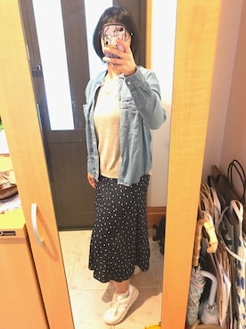 「ダンガリーシャツ」｜「アイテム（スカート）」を使った、まろんさん（レディース・160cm）の秋コーディネート