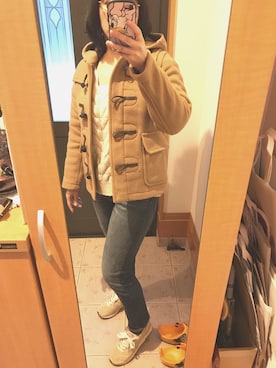 「SLOBE IENA（スローブイエナ）の3GG Vネックケーブルニット◆（ニット/セーター）」を使った、まろんさん（レディース・160cm）の冬コーディネート