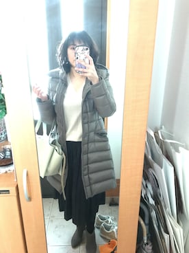 「ネイビー×ホワイト」｜「アイテム（ダウンジャケット/コート）」を使った、まろんさん（レディース・160cm）の冬コーディネート