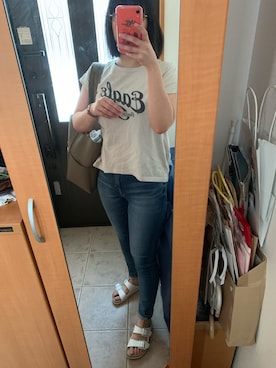「BIRKENSTOCK（ビルケンシュトック）のARIZONA/アリゾナ ホワイト (UNISEX)（サンダル）」を使った、まろんさん（レディース・160cm）の夏コーディネート
