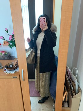 「マキシスカート」｜「アイテム（ダウンジャケット/コート）」を使った、まろんさん（レディース・160cm）の冬コーディネート
