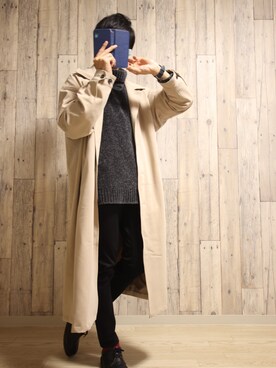 「アイテム（ステンカラーコート）」を使った、にとさん（メンズ・170cm・20代）の冬コーディネート