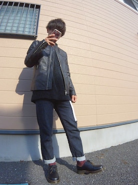 「roshell（ロシェル）のアイテム（ライダースジャケット）」を使った、Keita Sekiさん（メンズ・165cm）の冬コーディネート