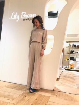 「Lily Brown」｜「アイテム（オールインワン・サロペット）」を使った、mina kakeeさん（レディース・158cm）の春コーディネート