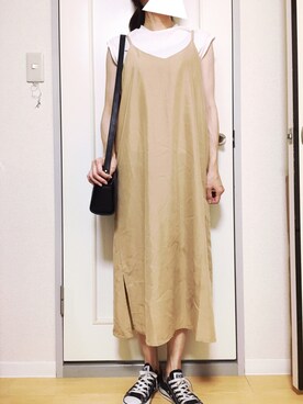 「エンジェリーベのアイテム（ワンピース、ベージュ系）」を使った、ANNEさん（レディース・160cm）の夏コーディネート