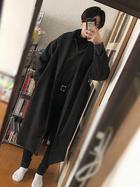 「Chillfar（チルファー）のアイテム（ステンカラーコート）」を使った、うえださん（レディース・165cm）の冬コーディネート