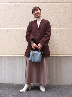 「秋のカフェオレコーデ」｜「アイテム（ノーカラージャケット）」を使った、Airiさん（レディース・159cm）の秋コーディネート