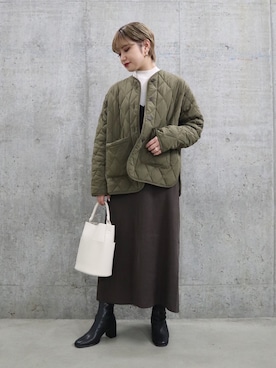 「キャミワンピース」｜「アイテム（ノーカラージャケット）」を使った、Airiさん（レディース・159cm）の冬コーディネート