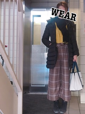 「グレンチェック」｜「アイテム（ダウンジャケット/コート）」を使った、✩KaoRi✩さん（レディース・143cm）の冬コーディネート