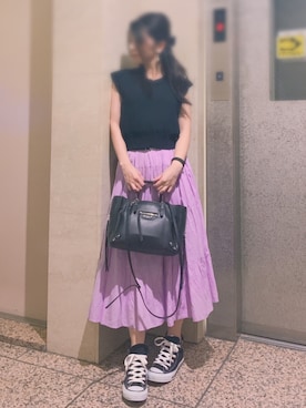 「パープル×黒」｜「アイテム（腕時計）」を使った、✩KaoRi✩さん（レディース・143cm）の夏コーディネート