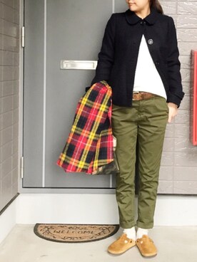 「カシミヤ」｜「アイテム（チノパンツ）」を使った、yumiさん（レディース・159cm）の冬コーディネート