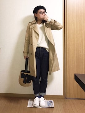 「ベレー帽推奨委員会」｜「アイテム（トレンチコート）」を使った、yumiさん（レディース・159cm）の春コーディネート