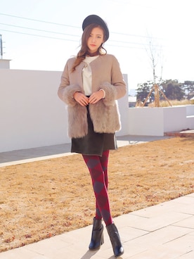 「アイテム（ノーカラージャケット、その他）」を使った、kormarchさん（レディース・167cm）の冬コーディネート