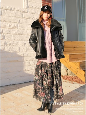 「アイテム（ムートンコート）」を使った、kormarchさん（レディース・167cm）の冬コーディネート