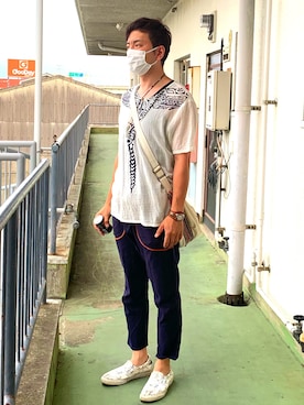 「チャイハネ（チャイハネ）のアイテム（ショルダーバッグ）」を使った、吹雪さん（メンズ・180cm）の夏コーディネート