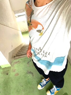 「チャイハネ（チャイハネ）のアイテム（Tシャツ/カットソー）」を使った、吹雪さん（メンズ・180cm）の夏コーディネート