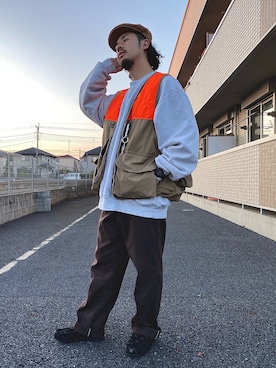 「carhartt」｜「アイテム（ハンチング/ベレー帽）」を使った、Miutoさん（メンズ・172cm）の冬コーディネート