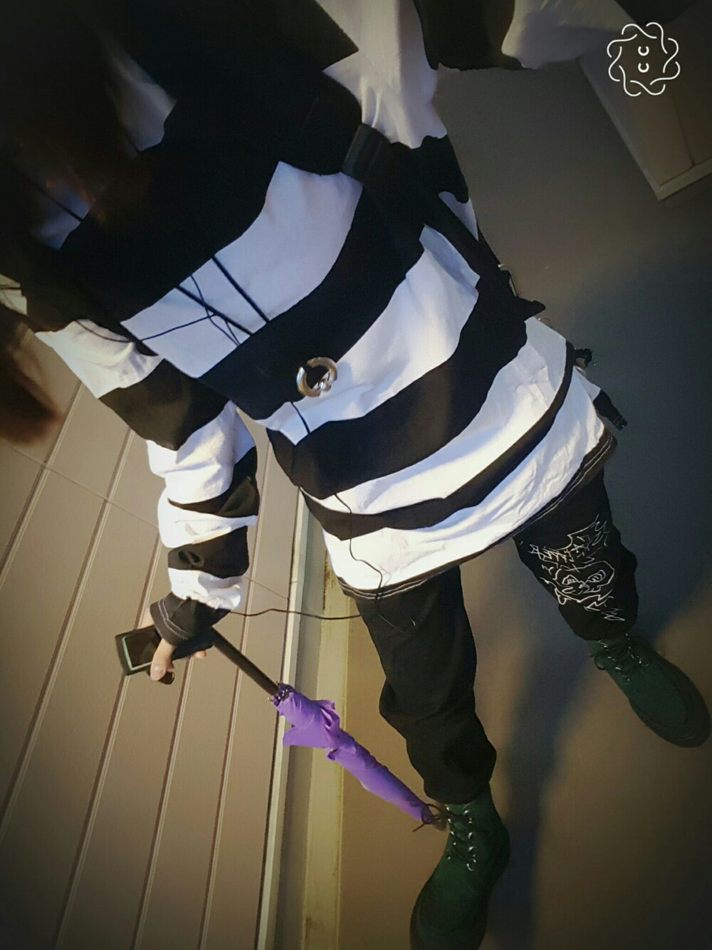 「SPINNSのアイテム（Tシャツ/カットソー、ブラック系）」を使った、青空✡さん（レディース・151cm）の春コーディネートの1枚目の写真