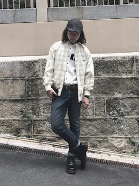 「crocodile（クロコダイル）のアイテム（ノーカラージャケット）」を使った、Ifan Yuさん（メンズ・170cm）の冬コーディネート