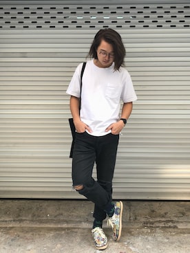 「streetsnap」｜「アイテム（スリッポン）」を使った、Ifan Yuさん（メンズ・170cm）の春コーディネート