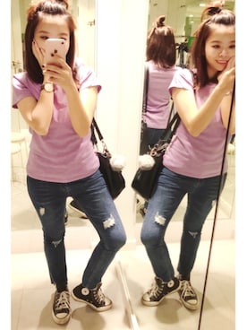 「Daniel Wellington（ダニエルウェリントン）の【Daniel Wellington】レザーバンド３６ＭＭ（アナログ腕時計）」を使った、Singing Chenさん（レディース・155cm）の春コーディネート