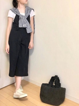 「チェック柄に恋してる」｜「アイテム（サロペット/オーバーオール）」を使った、co_nya*☻さん（キッズ・152cm）の夏コーディネート