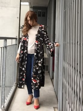 「フリンジデニム」｜「アイテム（その他アウター）」を使った、AYAbooさん（レディース・155cm）の冬コーディネート