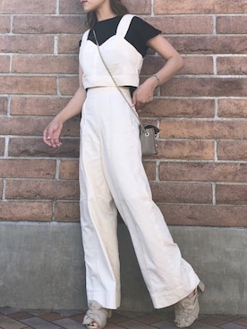 「アイテム（つなぎ/オールインワン、ベージュ系）」を使った、hikaさん（レディース・153cm）の夏コーディネート