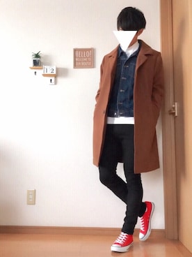 「アイテム（ステンカラーコート）」を使った、おさゆうさん（メンズ・168cm・10代）の冬コーディネート