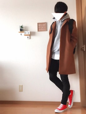 「アイテム（ステンカラーコート）」を使った、おさゆうさん（メンズ・168cm・10代）の冬コーディネート