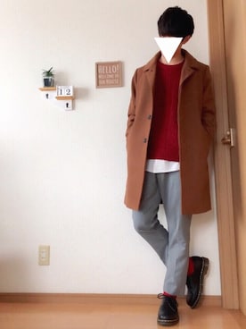 「アイテム（ステンカラーコート）」を使った、おさゆうさん（メンズ・168cm・10代）の冬コーディネート
