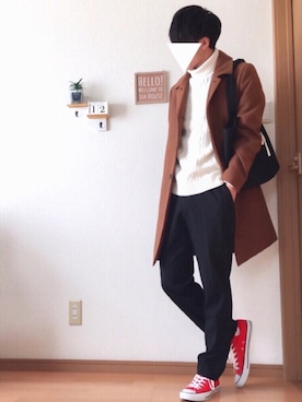 「アイテム（ステンカラーコート）」を使った、おさゆうさん（メンズ・168cm・10代）の冬コーディネート