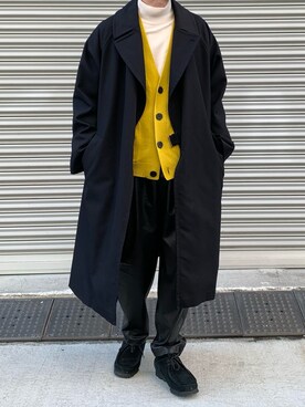 「COMOLI（コモリ）のアイテム（トレンチコート）」を使った、おさゆうさん（メンズ・168cm）の冬コーディネート
