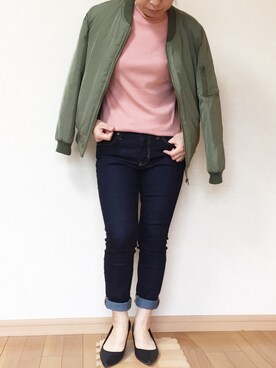 「AS KNOW AS plus（アズノゥアズプラス）のアイテム（MA-1）」を使った、hiroさん（レディース・150cm）の春コーディネート