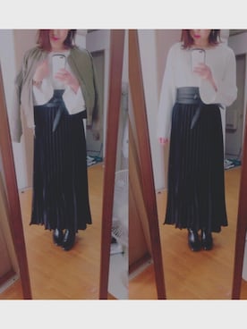 「春物」｜「アイテム（ブルゾン）」を使った、sさん（レディース・161cm）の冬コーディネート