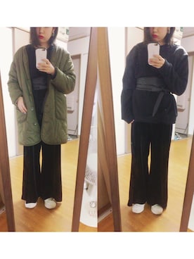 「サッシュベルト」｜「アイテム（ブルゾン）」を使った、sさん（レディース・161cm）の冬コーディネート