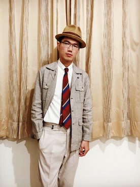 「UNIVERSAL LANGUAGE（ユニバーサルランゲージ）のアイテム（フォーマルスーツ/小物）」を使った、霖さん（メンズ・183cm）の冬コーディネート