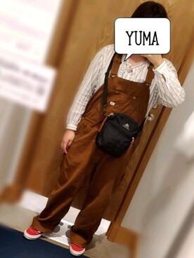 「ぽっちゃりコーデ」｜「アイテム（サロペット/オーバーオール）」を使った、ゆまさん（レディース・162cm）の秋コーディネート