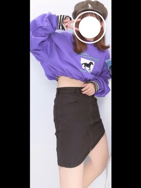 「パープル×黒」｜「アイテム（その他トップス）」を使った、minakoさん（レディース・165cm）の春コーディネート
