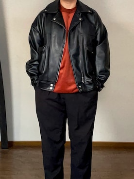 「tk.TAKEO KIKUCHI」｜「アイテム（ライダースジャケット）」を使った、ゆーとさん（メンズ・168cm）の冬コーディネート
