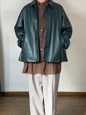「HARE（ハレ）のアイテム（テーラードジャケット、グリーン系）」を使った、ゆーとさん（メンズ・168cm）の冬コーディネート