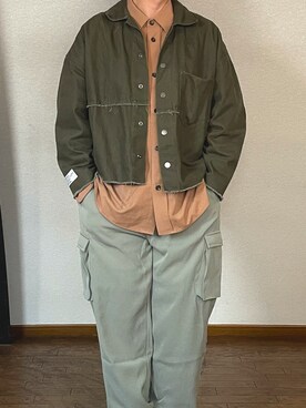 「アイテム（デニムジャケット、グリーン系）」を使った、ゆーとさん（メンズ・168cm）の冬コーディネート