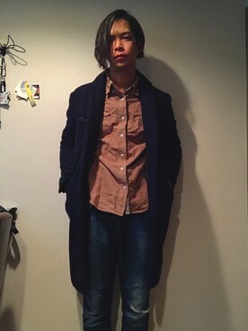 「STUDIOUS（ステュディオス）のアイテム（チェスターコート）」を使った、lowie12945さん（メンズ・168cm）の春コーディネート