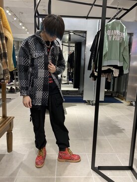 「原宿」｜「アイテム（カーゴパンツ）」を使った、佐々木空翔(ササキヒロト)さん（メンズ・175cm）の冬コーディネート