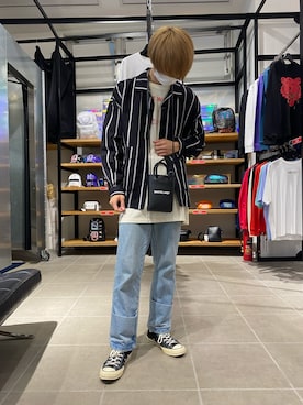 「WHITELAND（ホワイトランド）のWHITELAND/ホワイトランド/リネンシャツ（シャツ/ブラウス）」を使った、佐々木空翔(ササキヒロト)さん（メンズ・175cm）の夏コーディネート