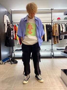 「原宿」｜「アイテム（カーゴパンツ）」を使った、佐々木空翔(ササキヒロト)さん（メンズ・175cm）の夏コーディネート